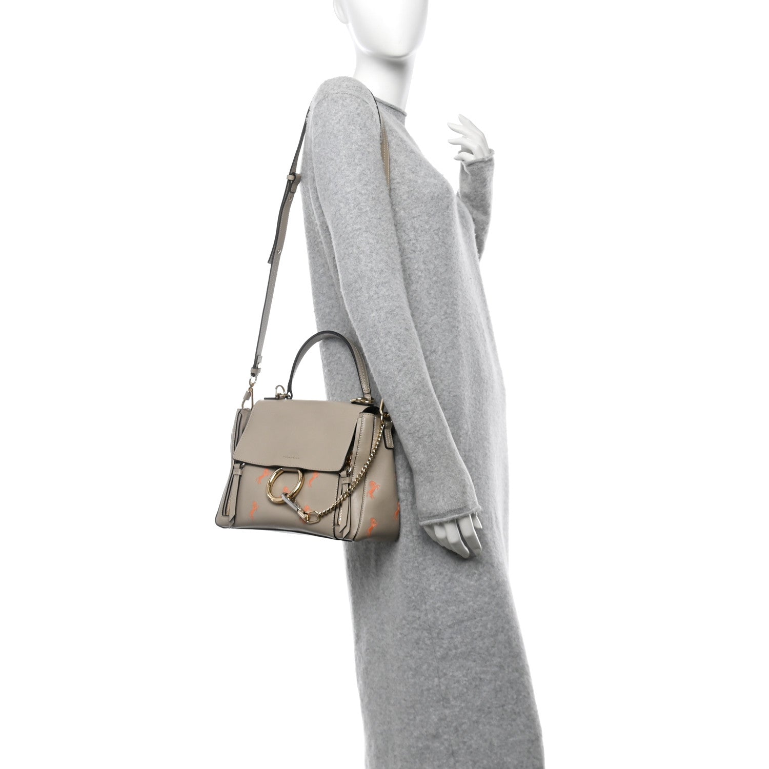 Chloe Smooth Calfskin Little Horses Embroidered Small Faye Day Shoulder Bag Pastel Grey 2 of 10
