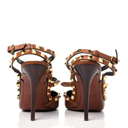 Valentino Garavani Pebbled Calfskin Rockstud Ankle Strap 100mm Pumps 40 Cuoio 5 of 11