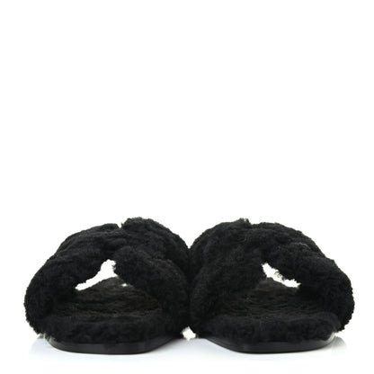 Hermes Woolskin Oran Sandals 38 Black 2 of 4