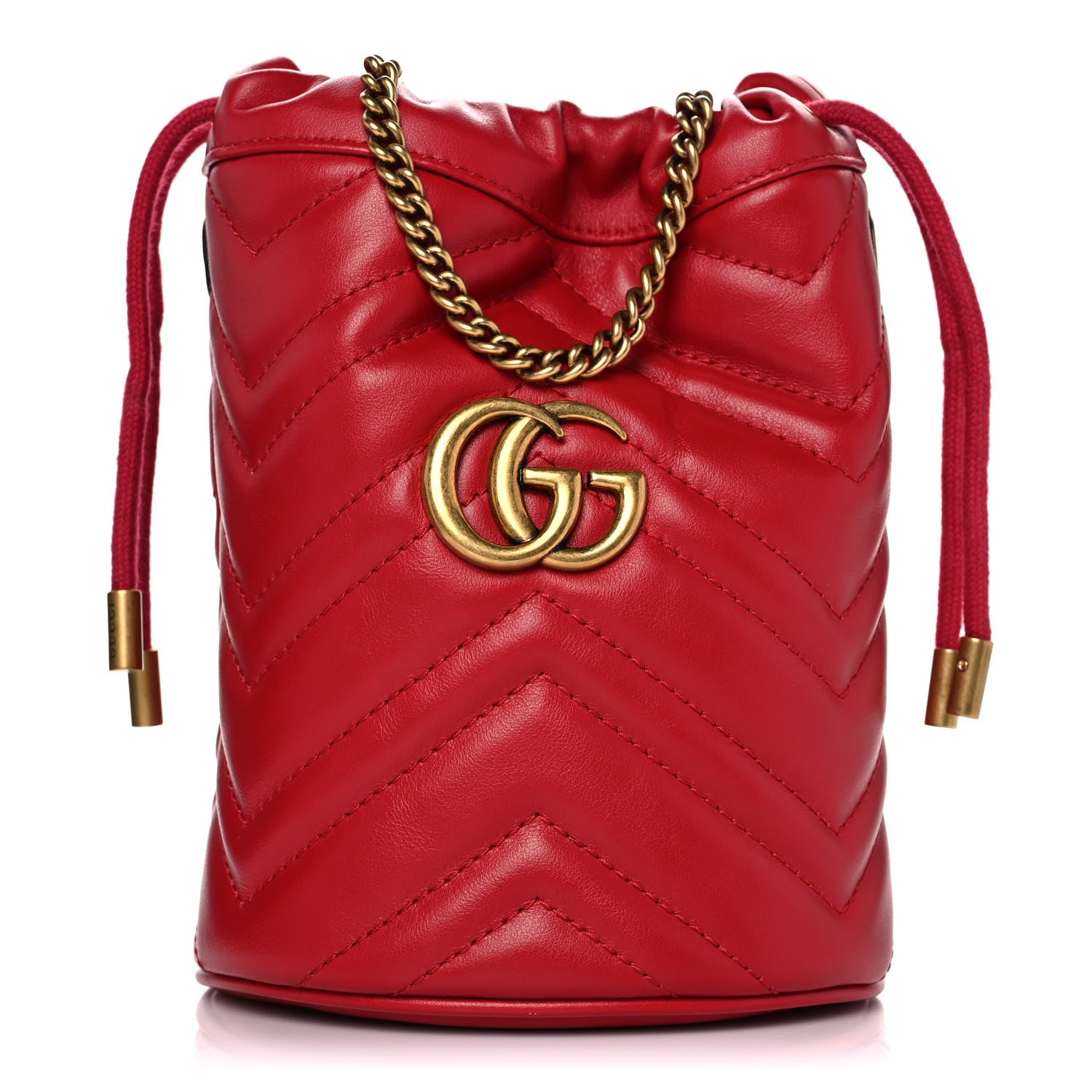 Gucci Calfskin Matelasse Mini GG Marmont 2.0 Bucket Bag Hibiscus Red 1 of 12