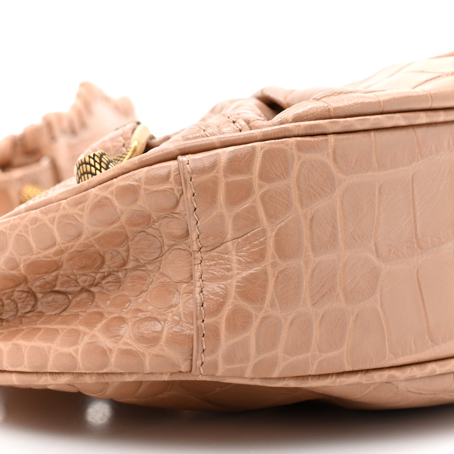 Extra Supple Calfskin Crocodile Embossed Le Cagole Shoulder Bag XS Nude Beige