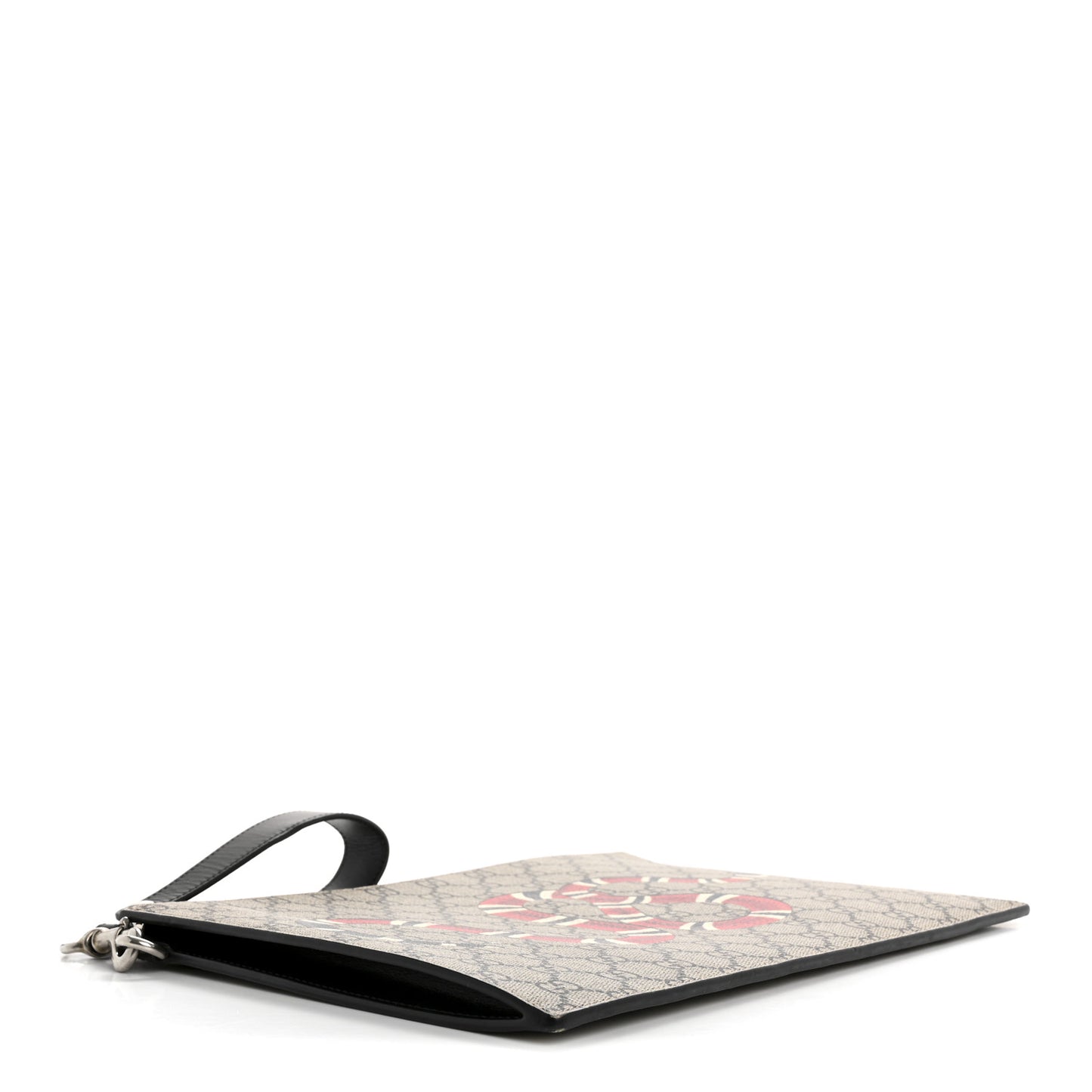 GG Supreme Monogram Kingsnake Zip Wristlet Pouch Beige Black
