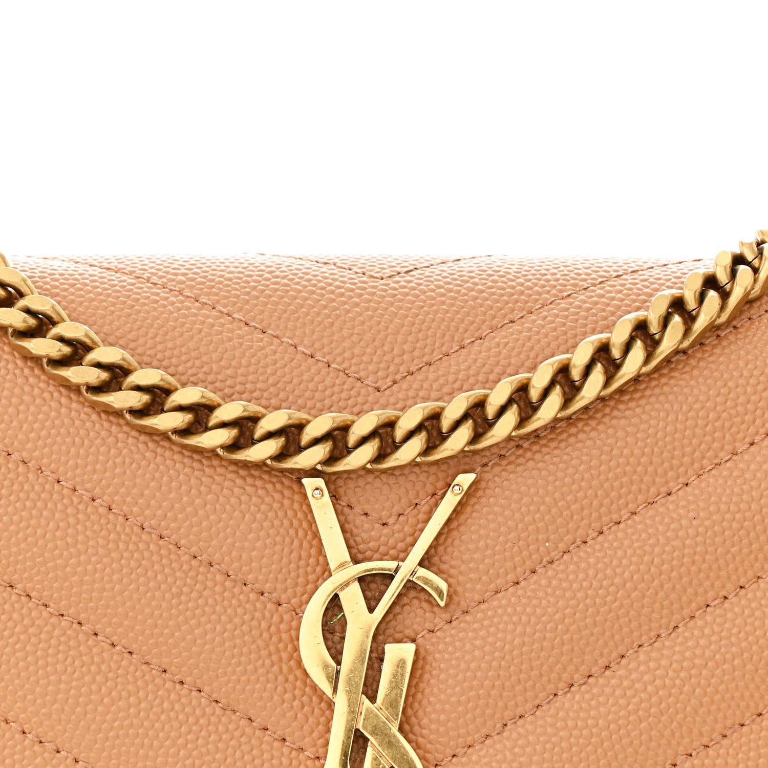 Saint Laurent Grain De Poudre Matelasse Chevron Monogram Chain Wallet Dune 8 of 11
