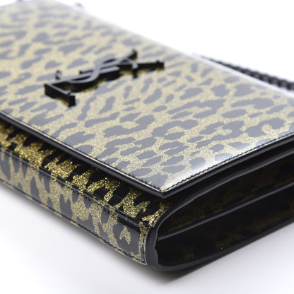 Saint Laurent Patent Leopard Print Monogram Chain Wallet Black Gold 6 of 8