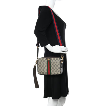 Gucci GG Supreme Monogram Textured Dollar Calfskin Web Ophidia Wristlet Shoulder Bag Beige Ebony New Acero 3 of 10