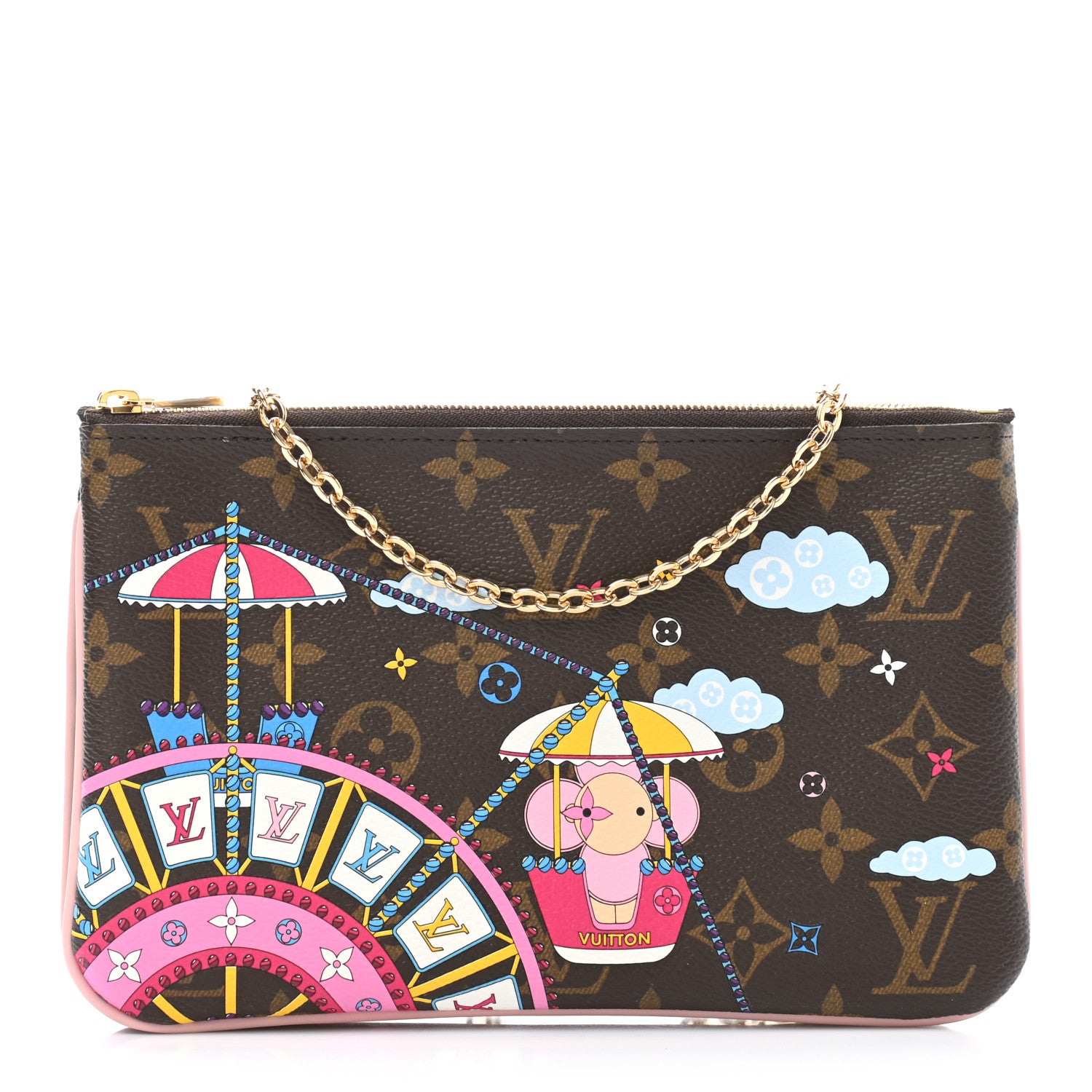 Louis Vuitton Monogram 2020 Christmas Animation Big Wheel Double Zip Pochette Rose Ballerine 1 of 9