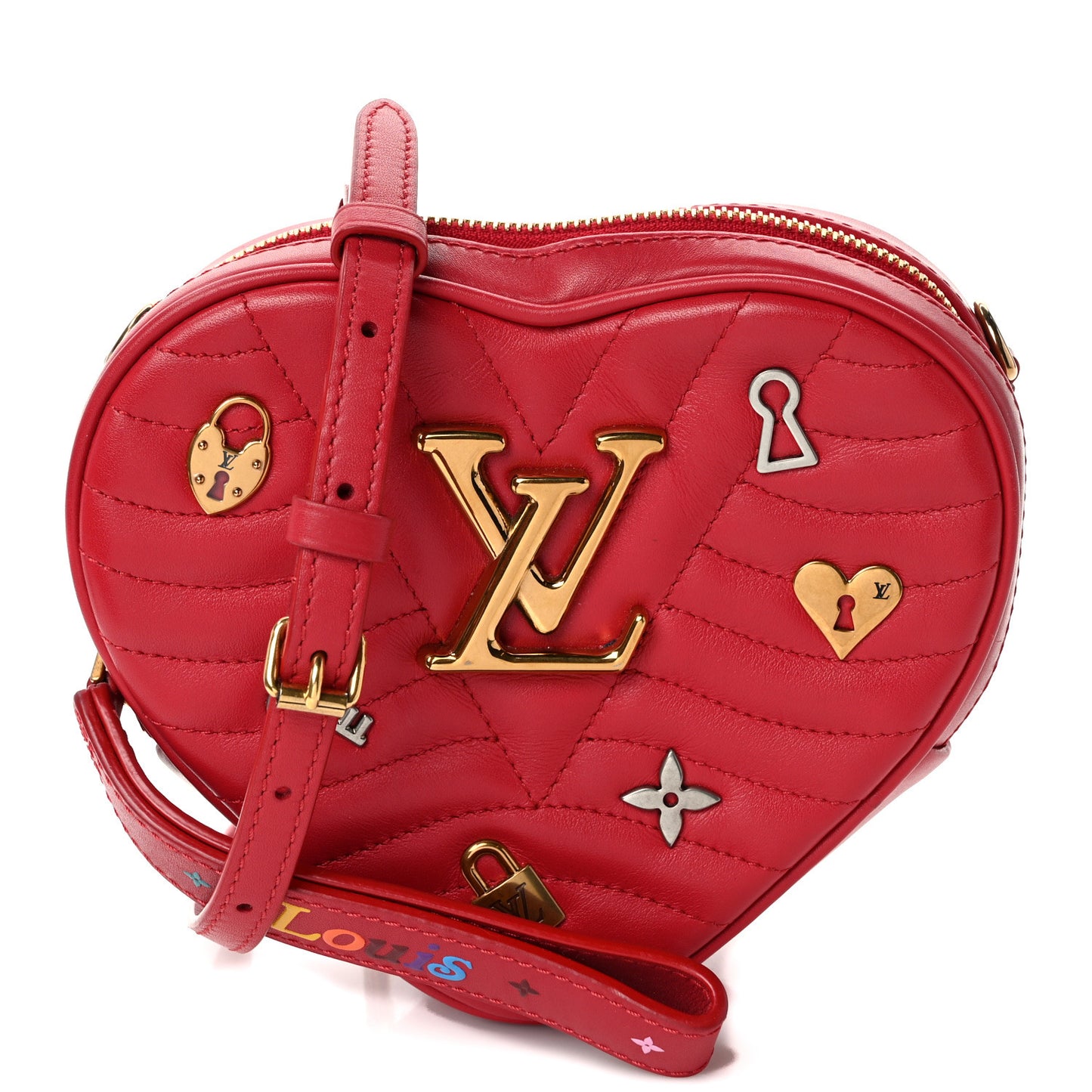 Calfskin Embellished New Wave Love Lock Heart Bag Ecarlate