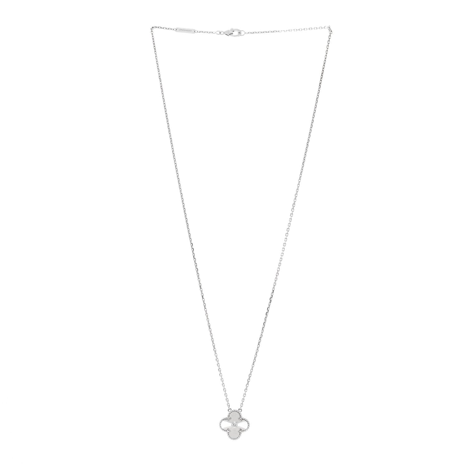 Van Cleef & Arpels 18K White Gold Diamond Guilloche Vintage Alhambra Pendant Necklace 3 of 4