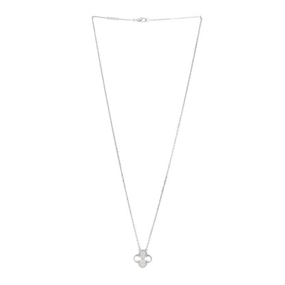 Van Cleef & Arpels 18K White Gold Diamond Guilloche Vintage Alhambra Pendant Necklace 3 of 4