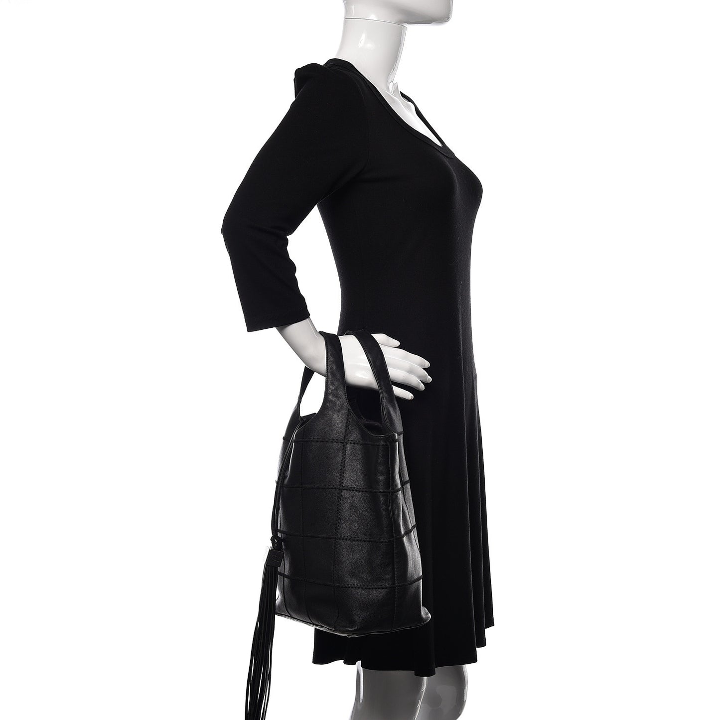 Calfskin Square Stitched Tassel Bag Black