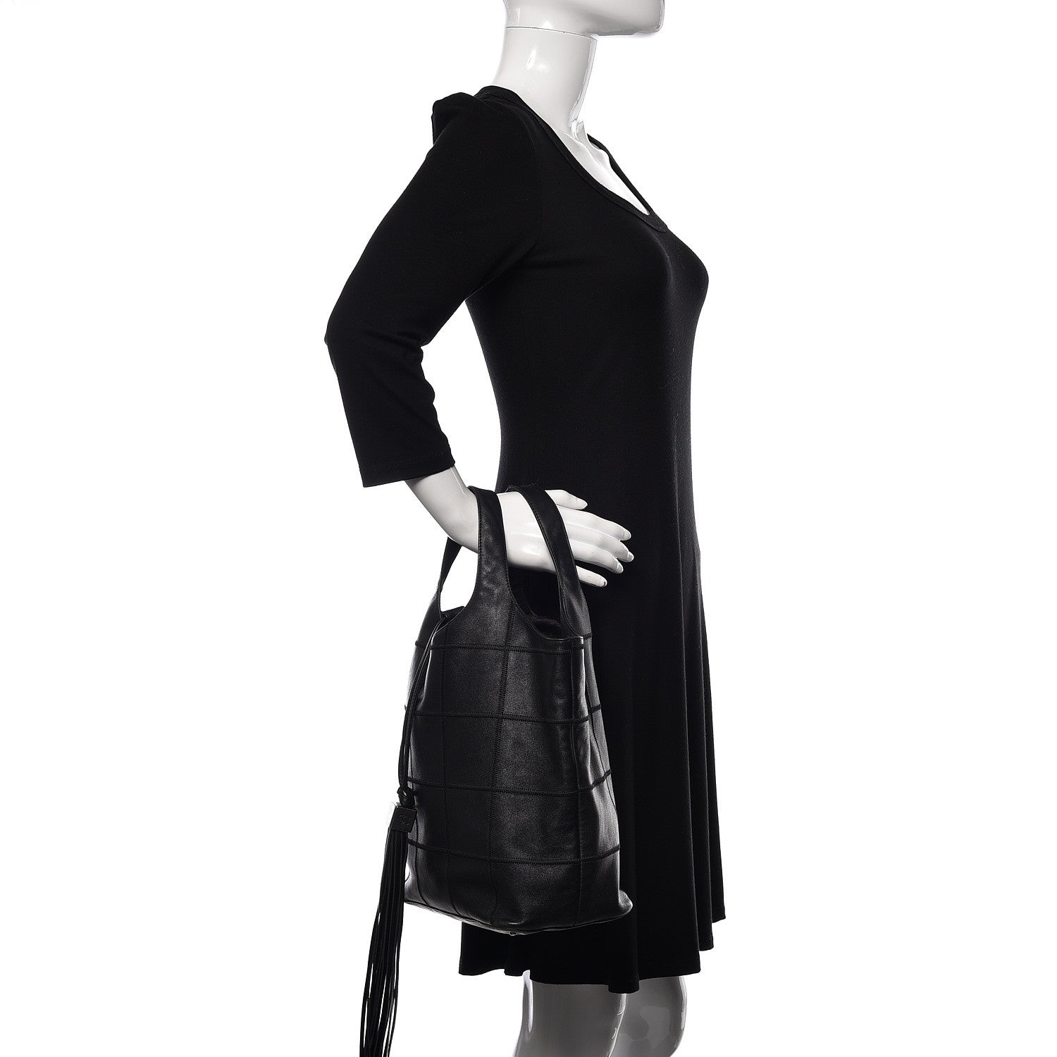 Chanel Calfskin Square Stitched Tassel Bag Black 2 of 17