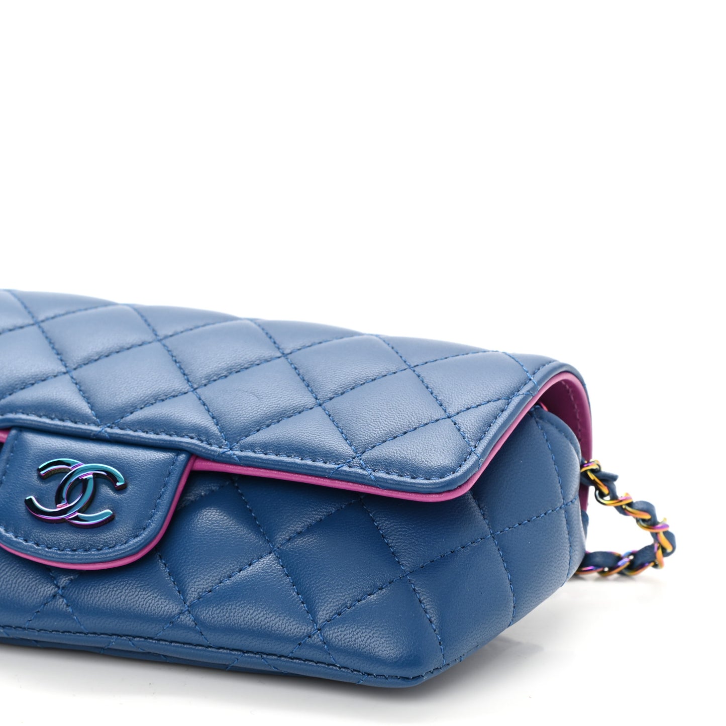 Lambskin Quilted Glasses Case With Chain Blue Purple