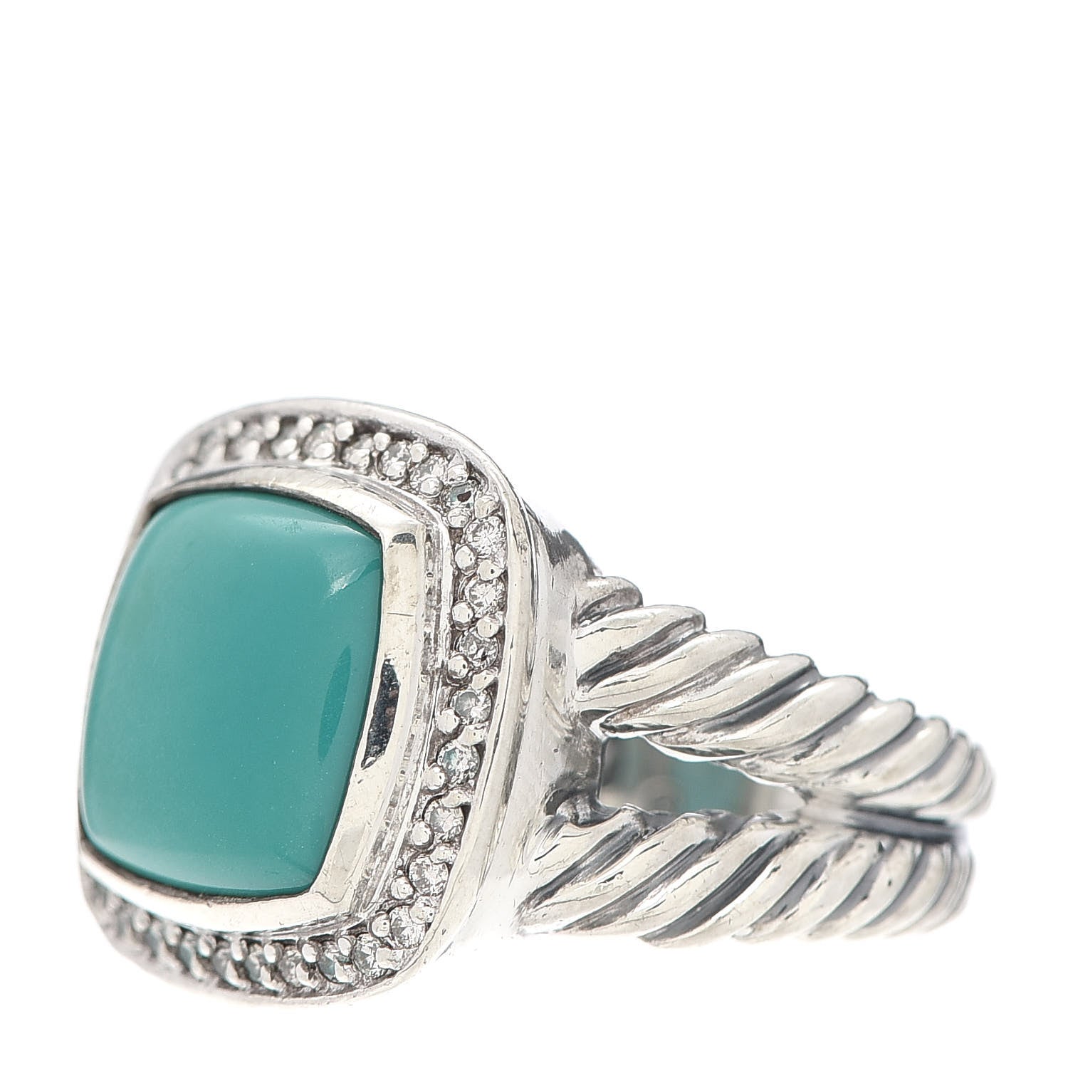 David Yurman Sterling Silver Diamond Turquoise 11mm Albion Ring 54 7 3 of 6