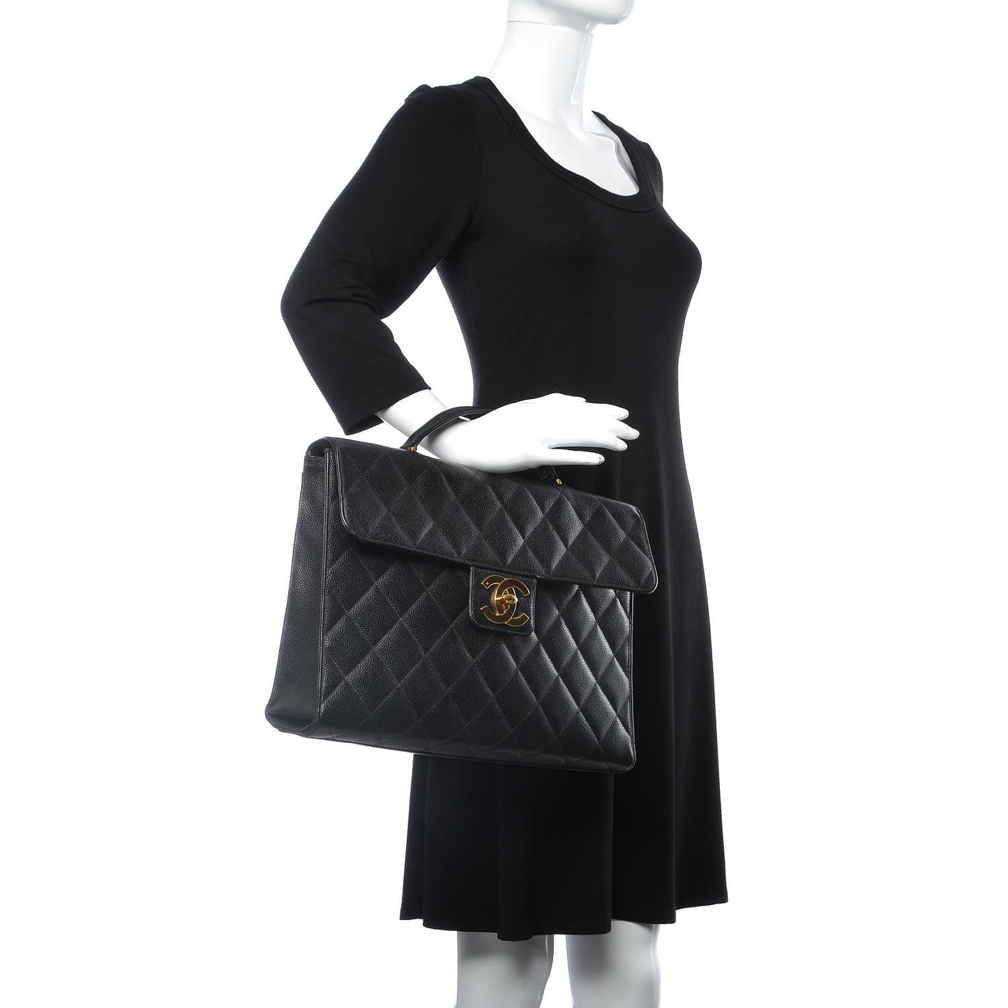 Caviar Quilted Briefcase Laptop Bag Black
