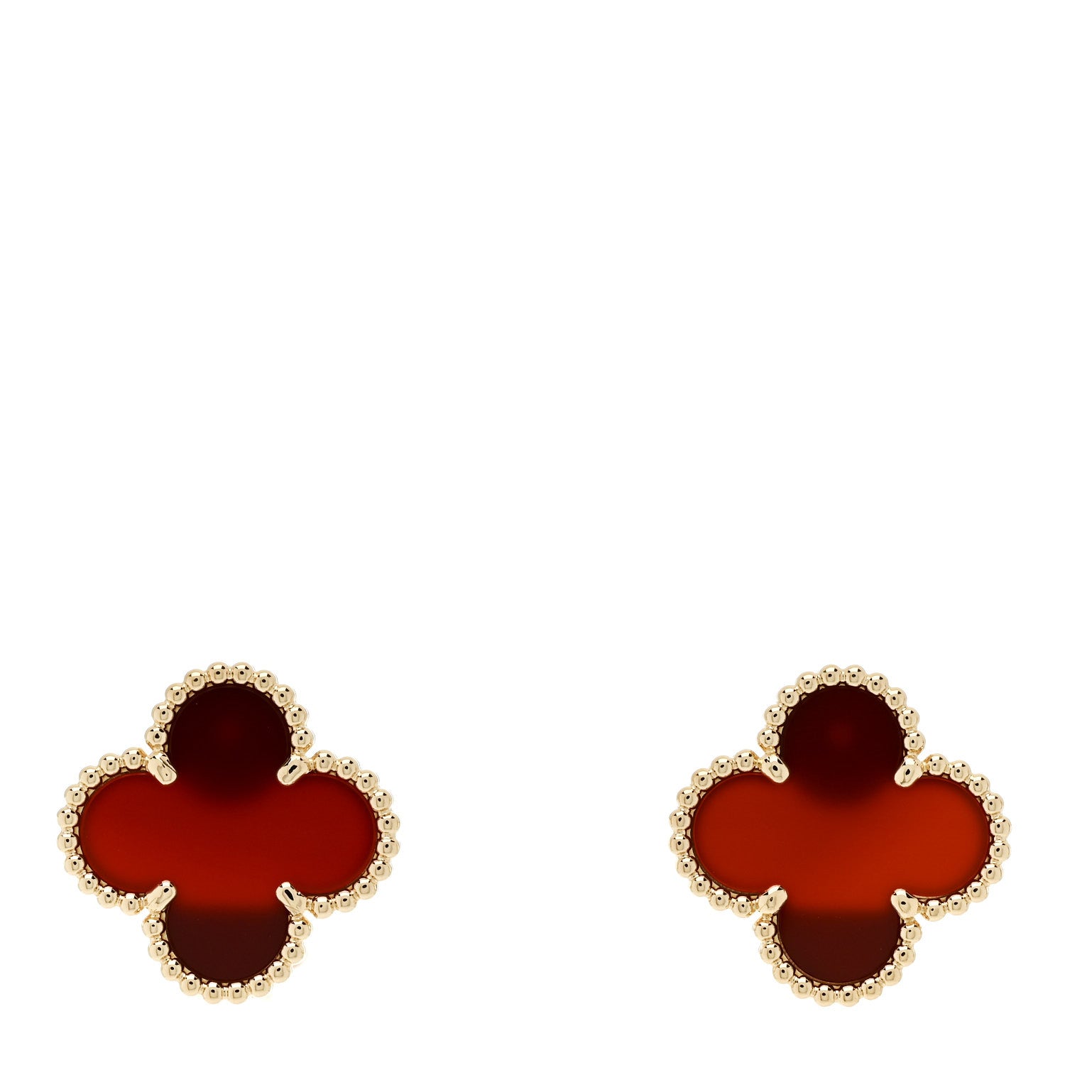Van Cleef & Arpels 18K Yellow Gold Carnelian Vintage Alhambra Earrings 1 of 5