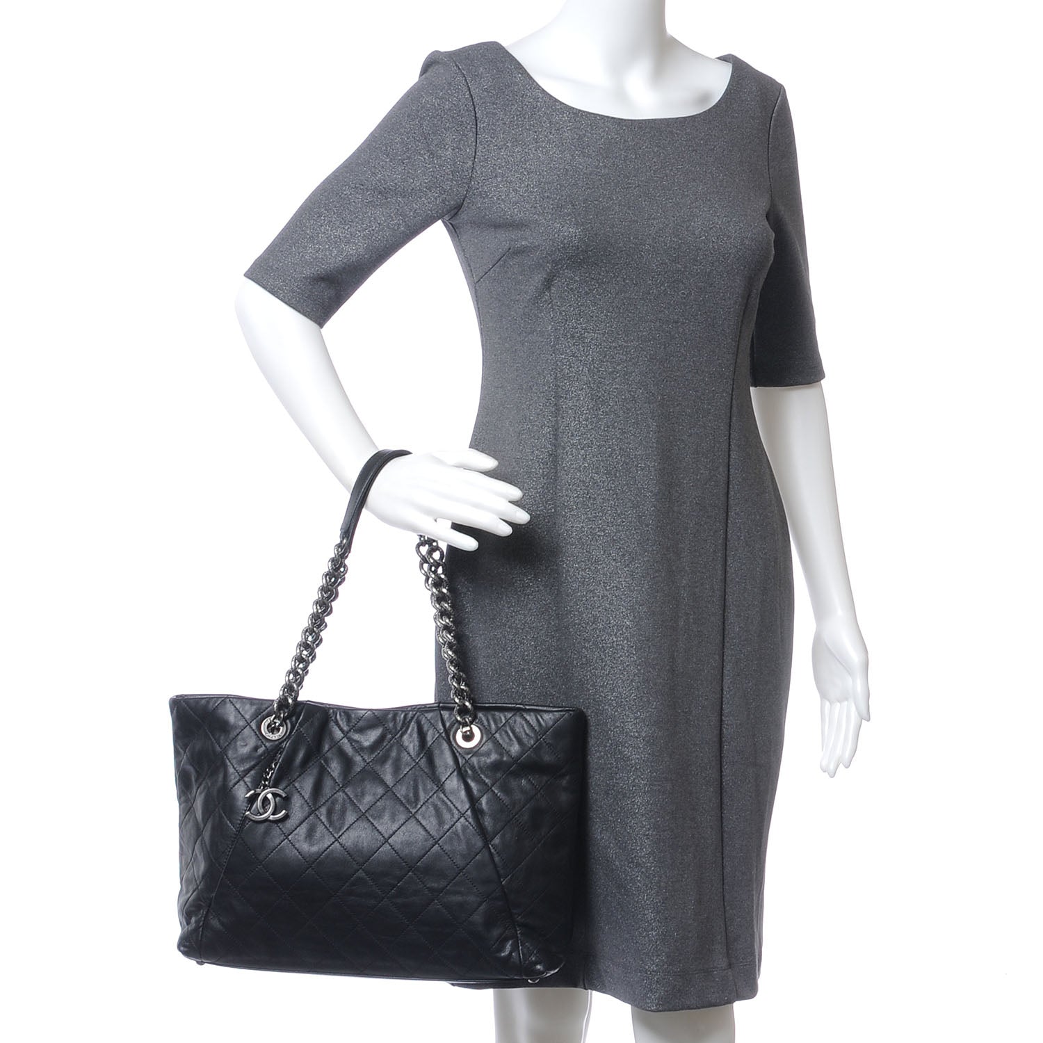 Chanel Calfskin Coco Pleats Tote Black 2 of 7