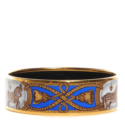 Hermes Enamel Printed Grand Apparat Wide Bracelet 65 Bleu 1 of 6