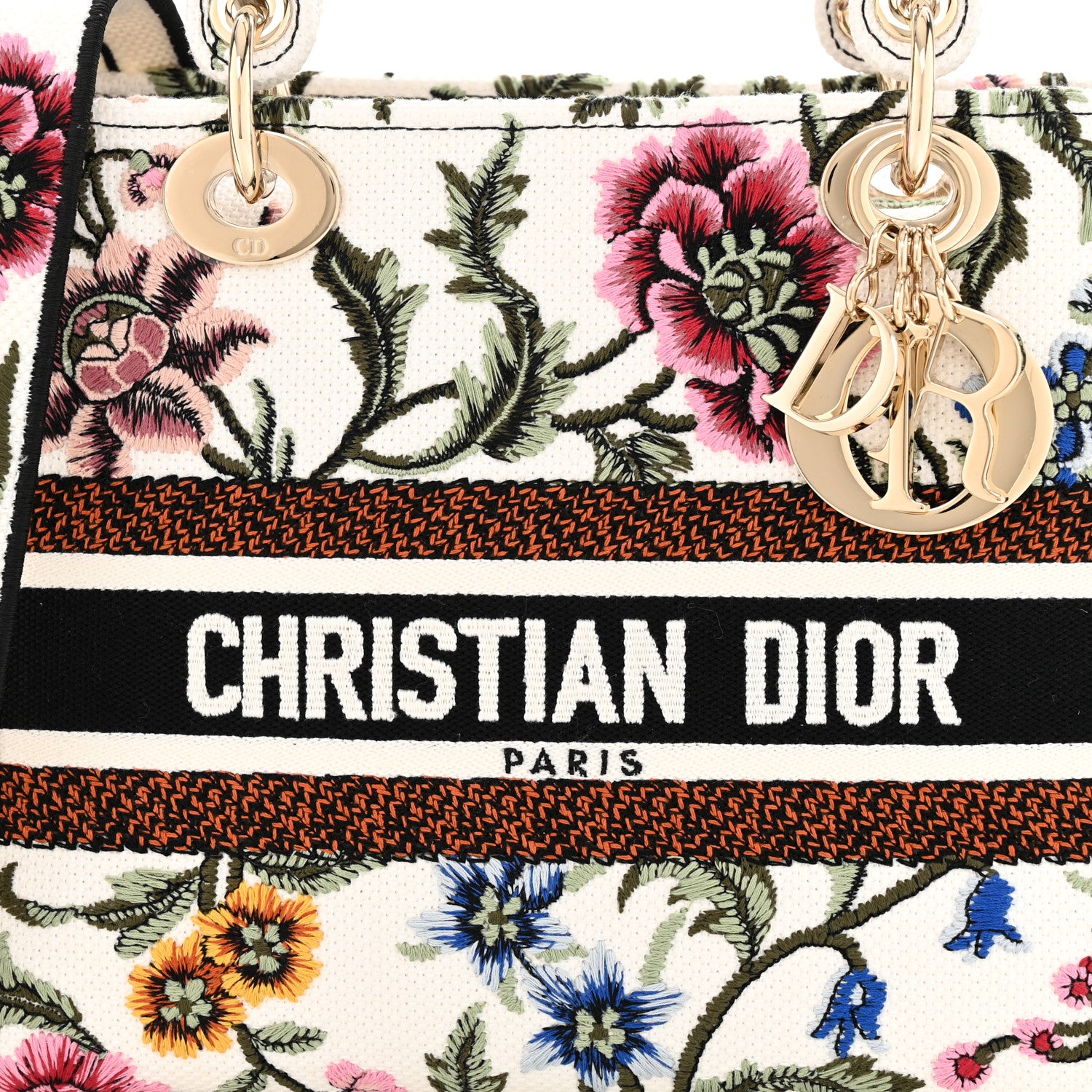 Christian Dior Canvas Embroidered Medium Lady D-Lite Ecru Multicolor 8 of 11
