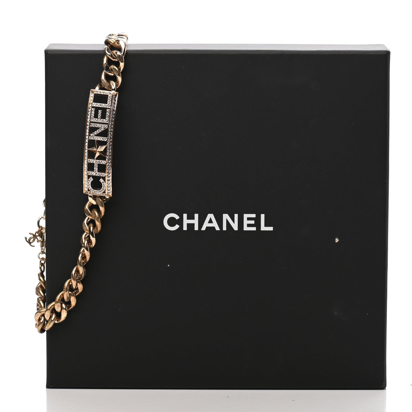 Crystal Chain Short Logo Necklace Gold