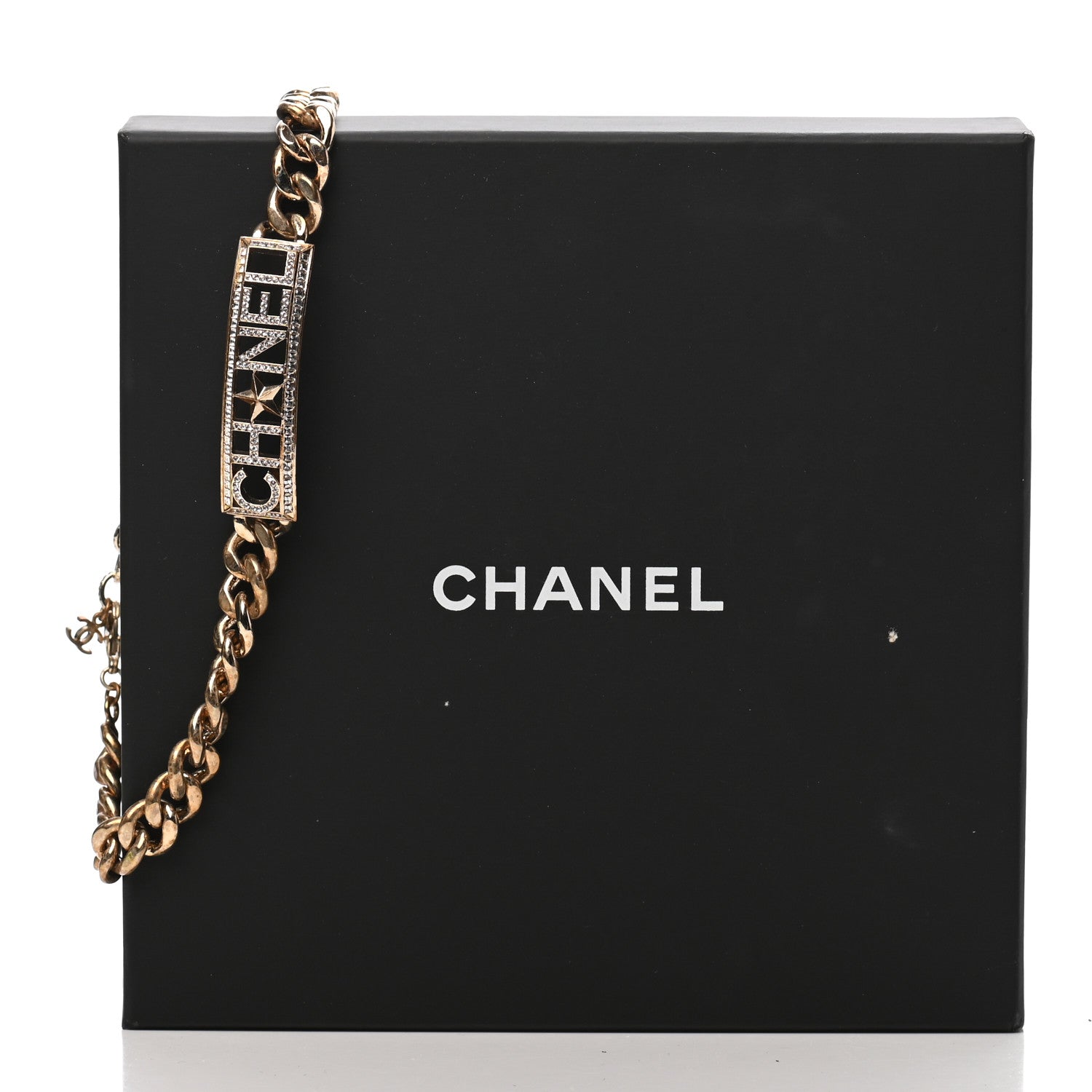 Chanel Crystal Chain Short Logo Necklace Gold 5 of 5