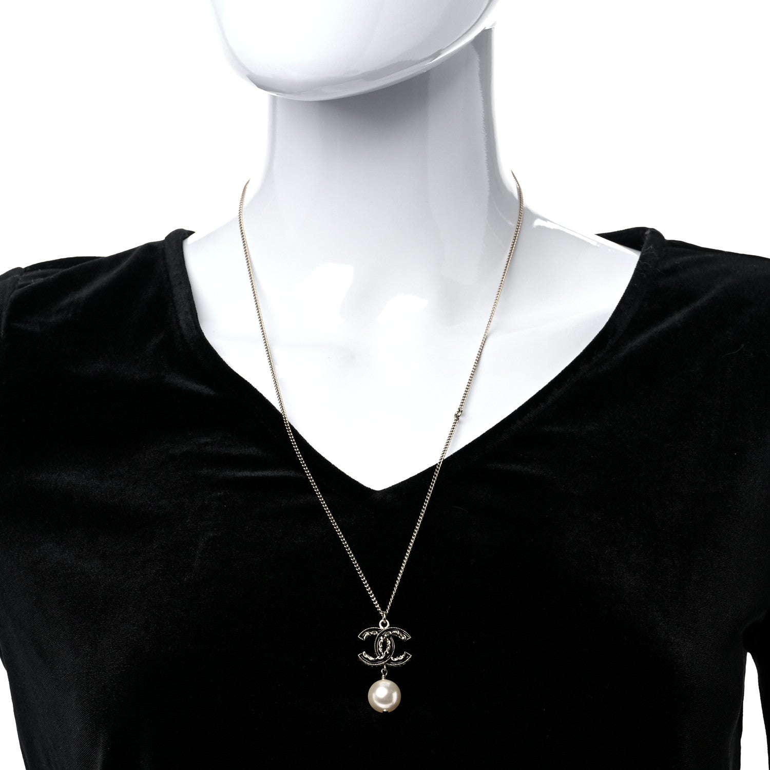 Chanel Enamel Pearl CC Baroque Drop Necklace Black Gold 2 of 5