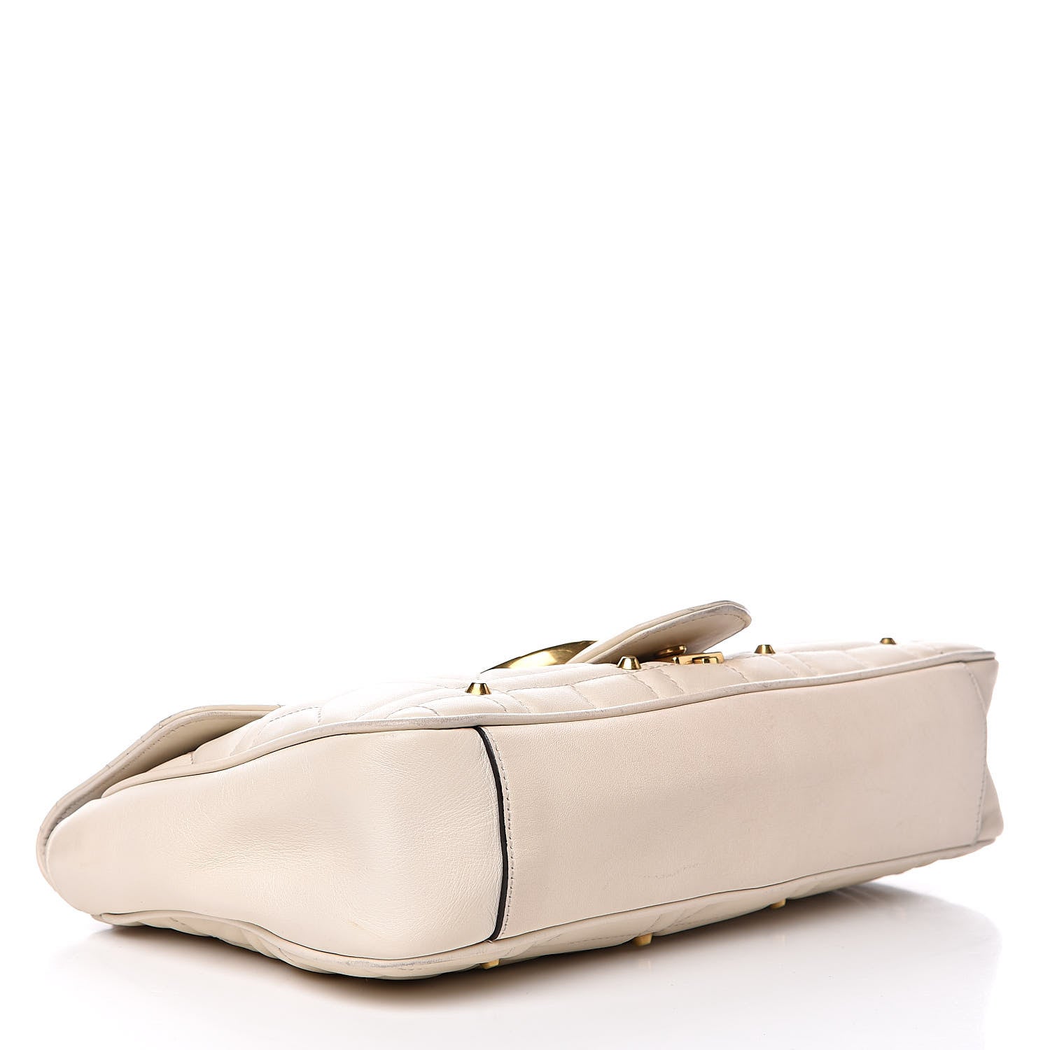 Gucci Calfskin Matelasse Studded Medium GG Marmont Shoulder Bag White 4 of 17
