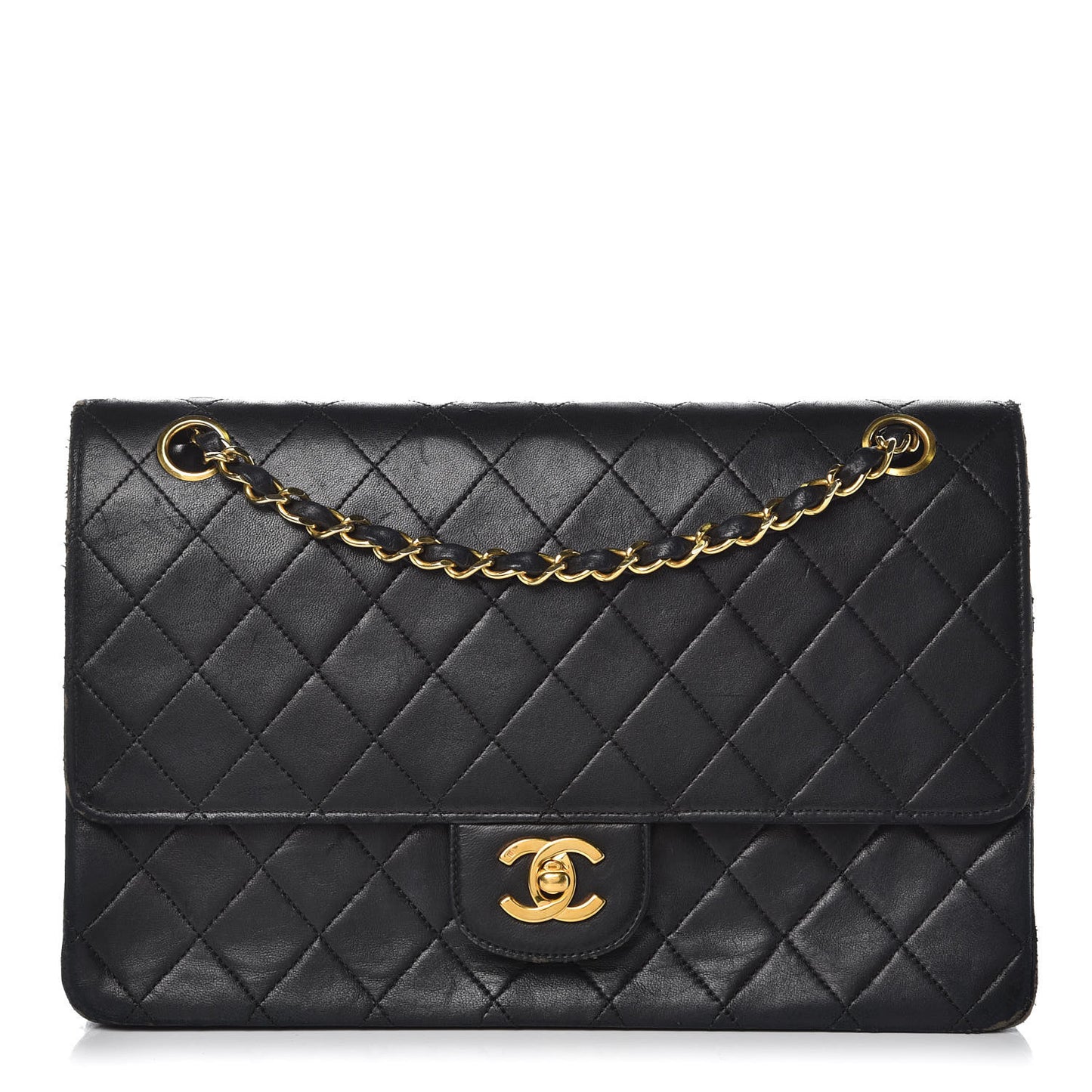 Lambskin Quilted Medium Double Flap Black