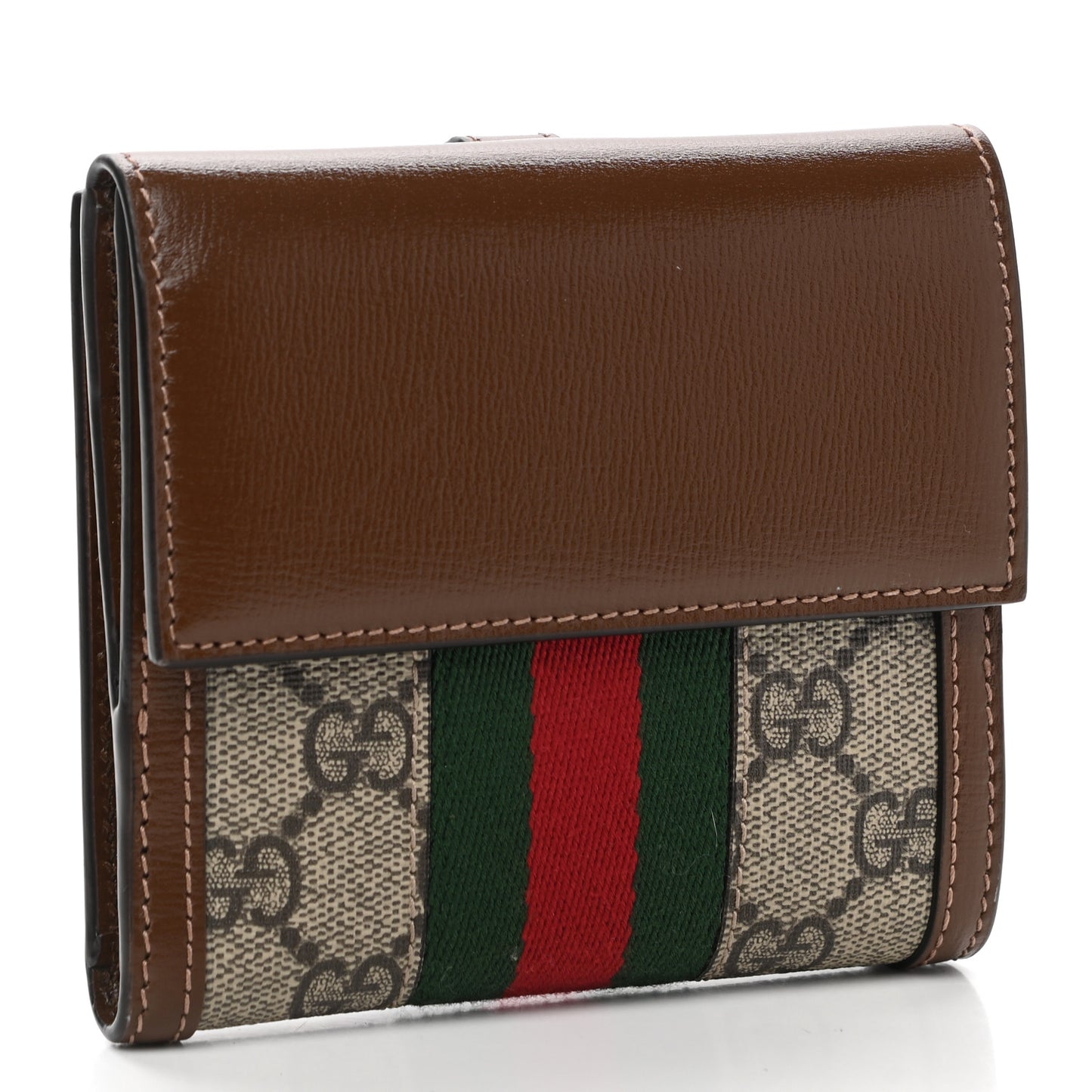 GG Supreme Monogram Textured Calfskin Web Jackie 1961 French Flap Wallet Beige Ebony Brown Sugar