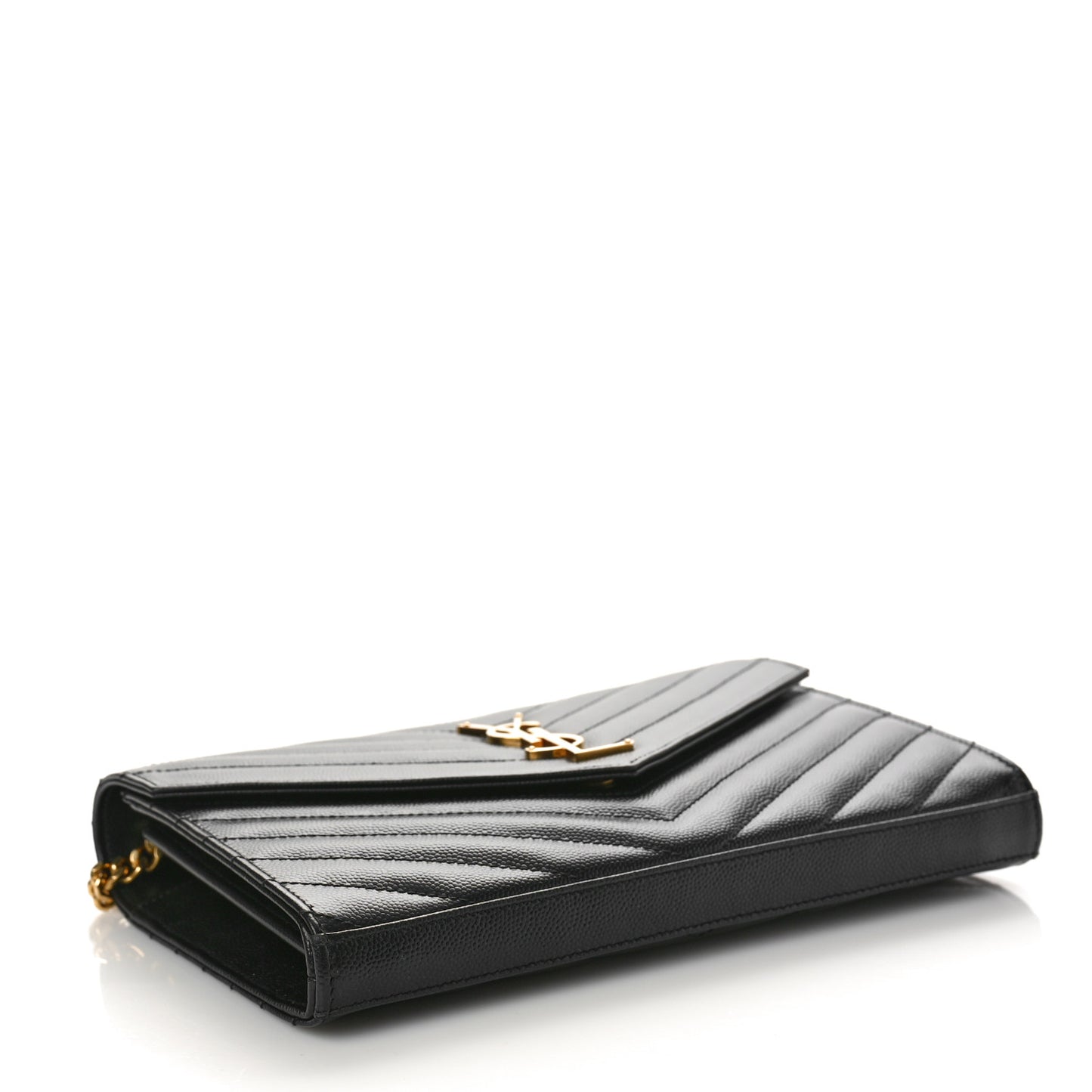 Grain De Poudre Matelasse Chevron Monogram Chain Wallet Black