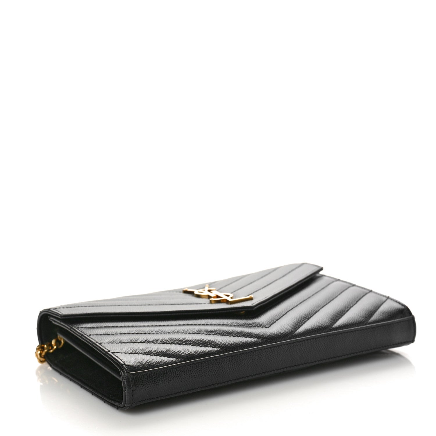 Saint Laurent Grain De Poudre Matelasse Chevron Monogram Chain Wallet Black 4 of 8