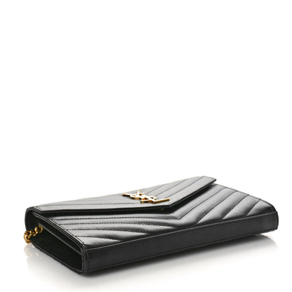 Saint Laurent Grain De Poudre Matelasse Chevron Monogram Chain Wallet Black 4 of 8