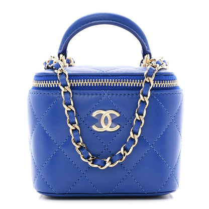 Chanel Lambskin Quilted Top Handle Mini Vanity Case With Chain Blue 8 of 11