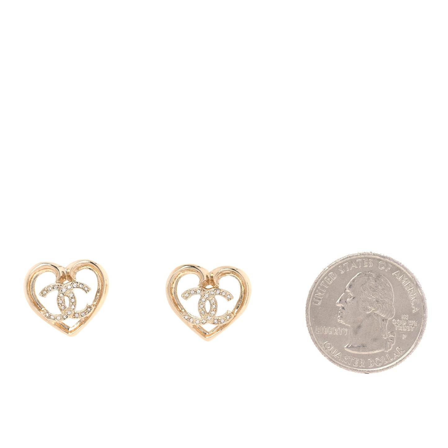 Metal Crystal CC Logo Heart Earrings Gold