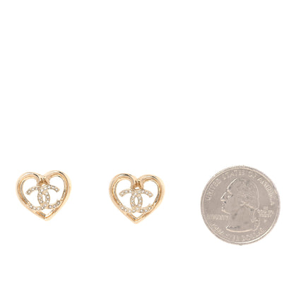 Chanel Metal Crystal CC Logo Heart Earrings Gold 2 of 5