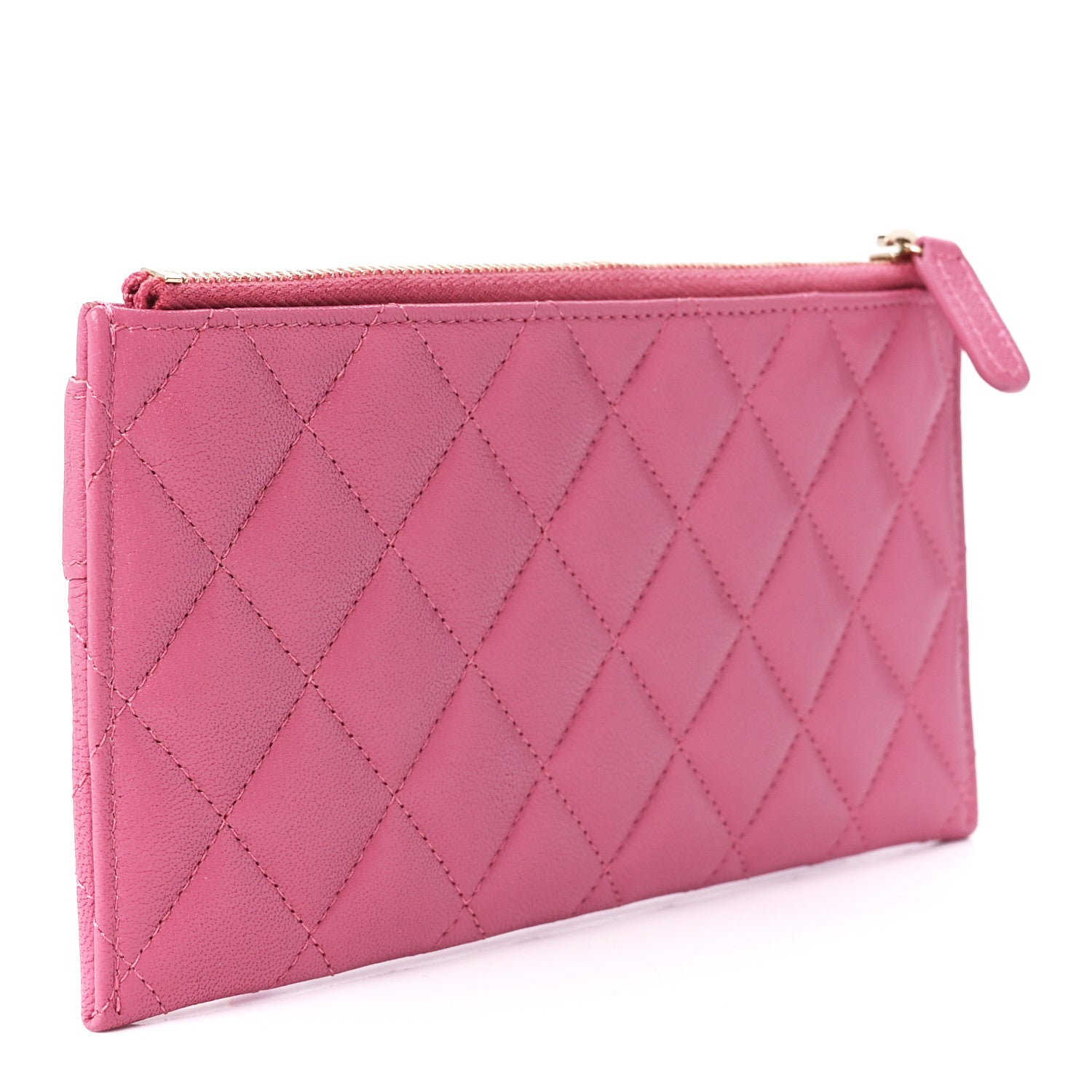 Chanel Sheepskin Quilted Mademoiselle Vintage Zip Pouch Pink 3 of 12