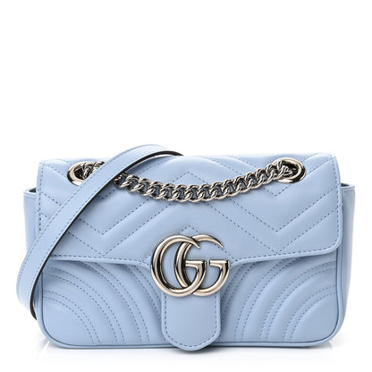 Gucci Calfskin Matelasse Mini GG Marmont Shoulder Bag Porcelain Light Blue 1 of 10