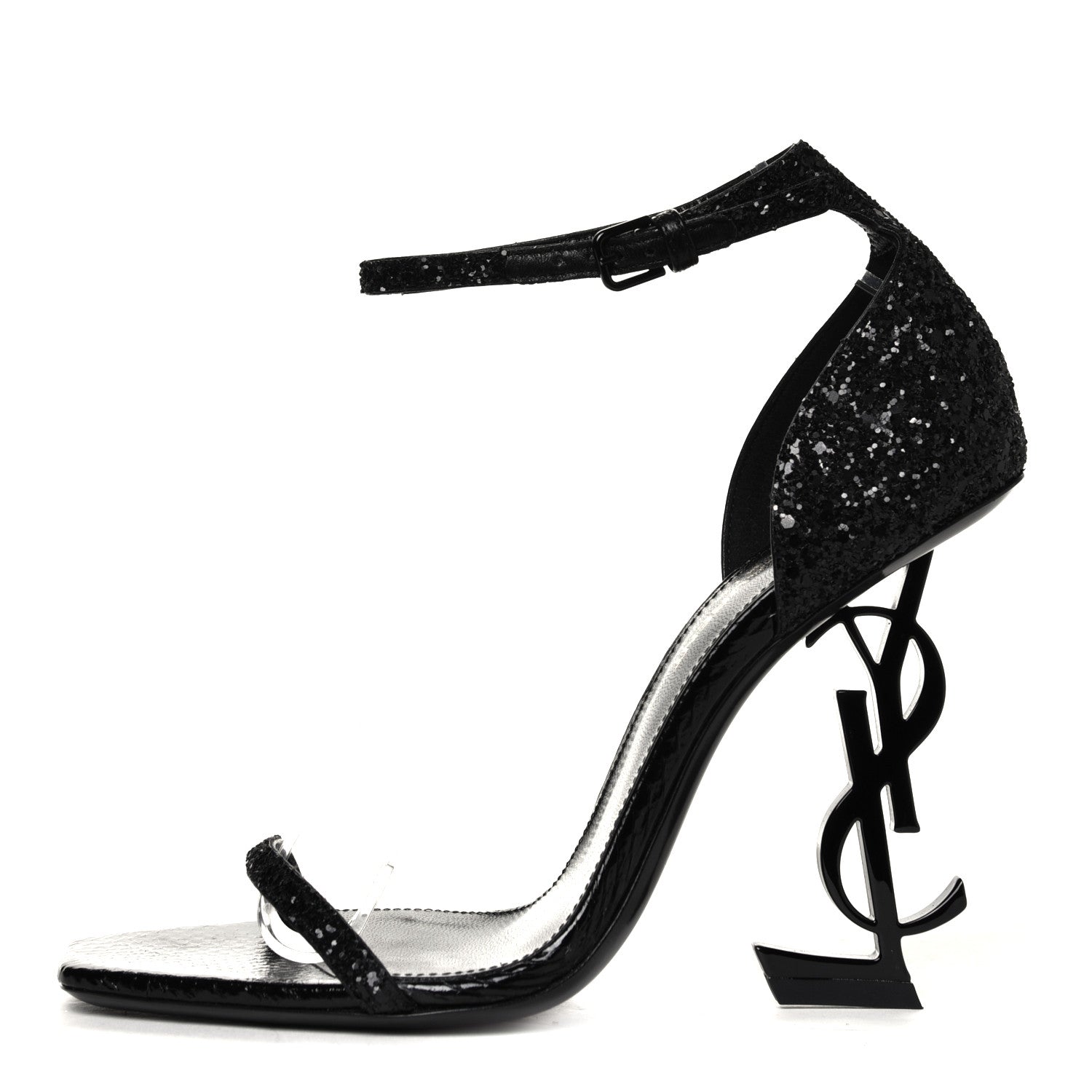 Saint Laurent Glitter Opyum Sandals 36.5 Black 1 of 6