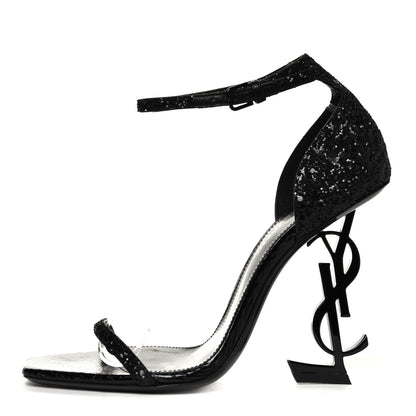 Saint Laurent Glitter Opyum Sandals 36.5 Black 1 of 6