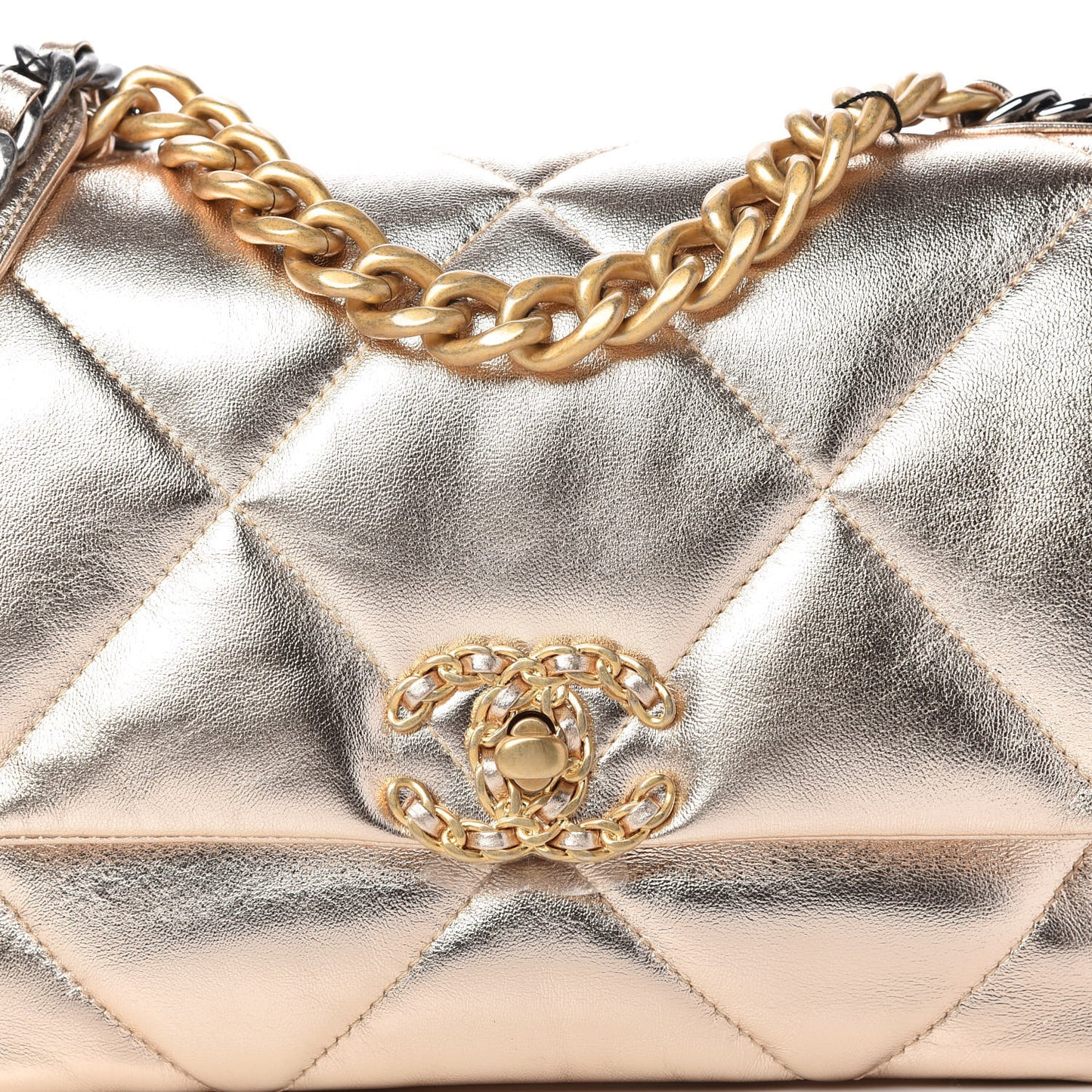 Metallic Lambskin Quilted Medium Chanel 19 Flap Gold
