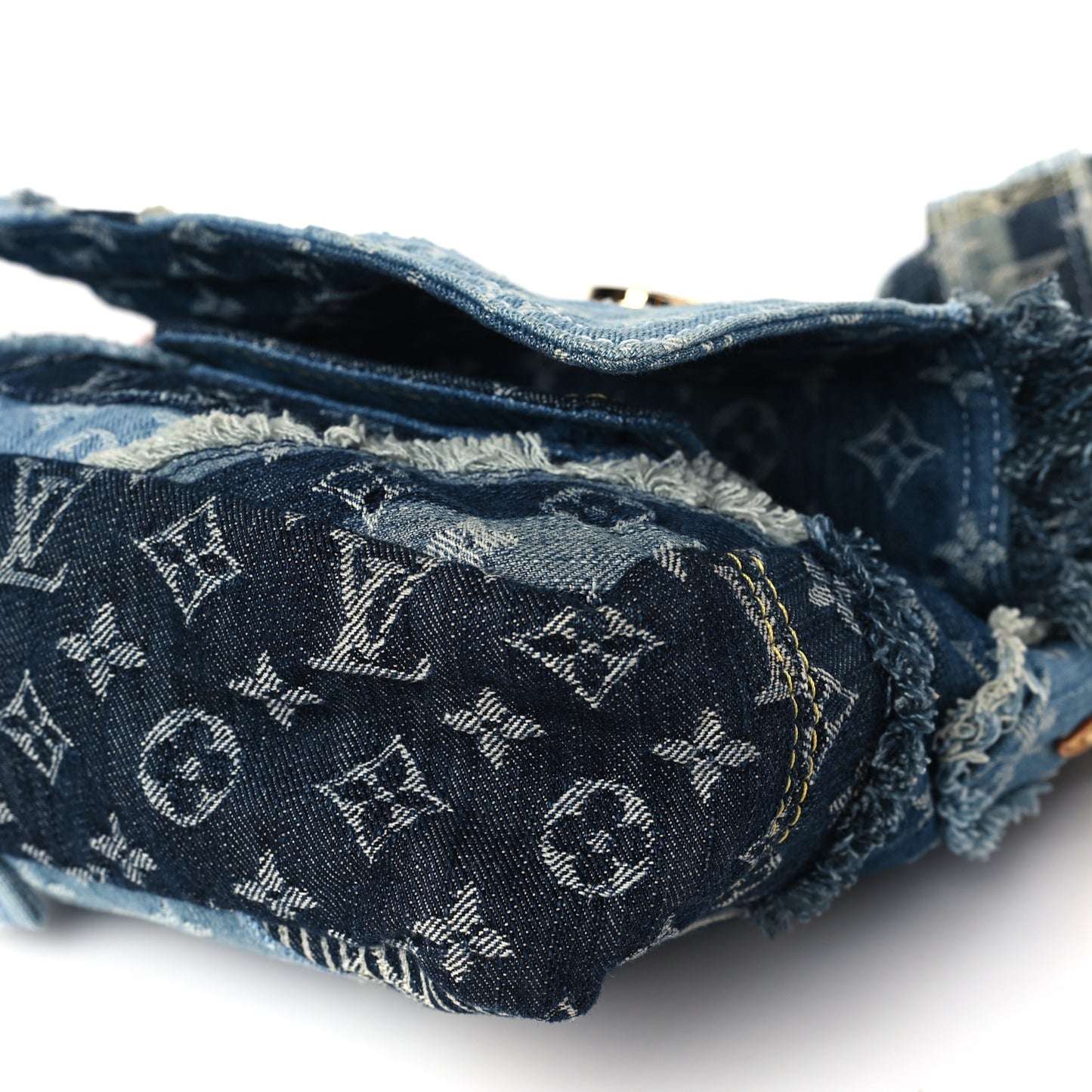 Denim Patchwork Posty Messenger Bag Blue