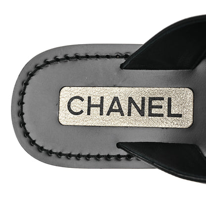Chanel Lambskin Grosgrain Bow Pearl Thong Sandals 39 Black 17 of 24