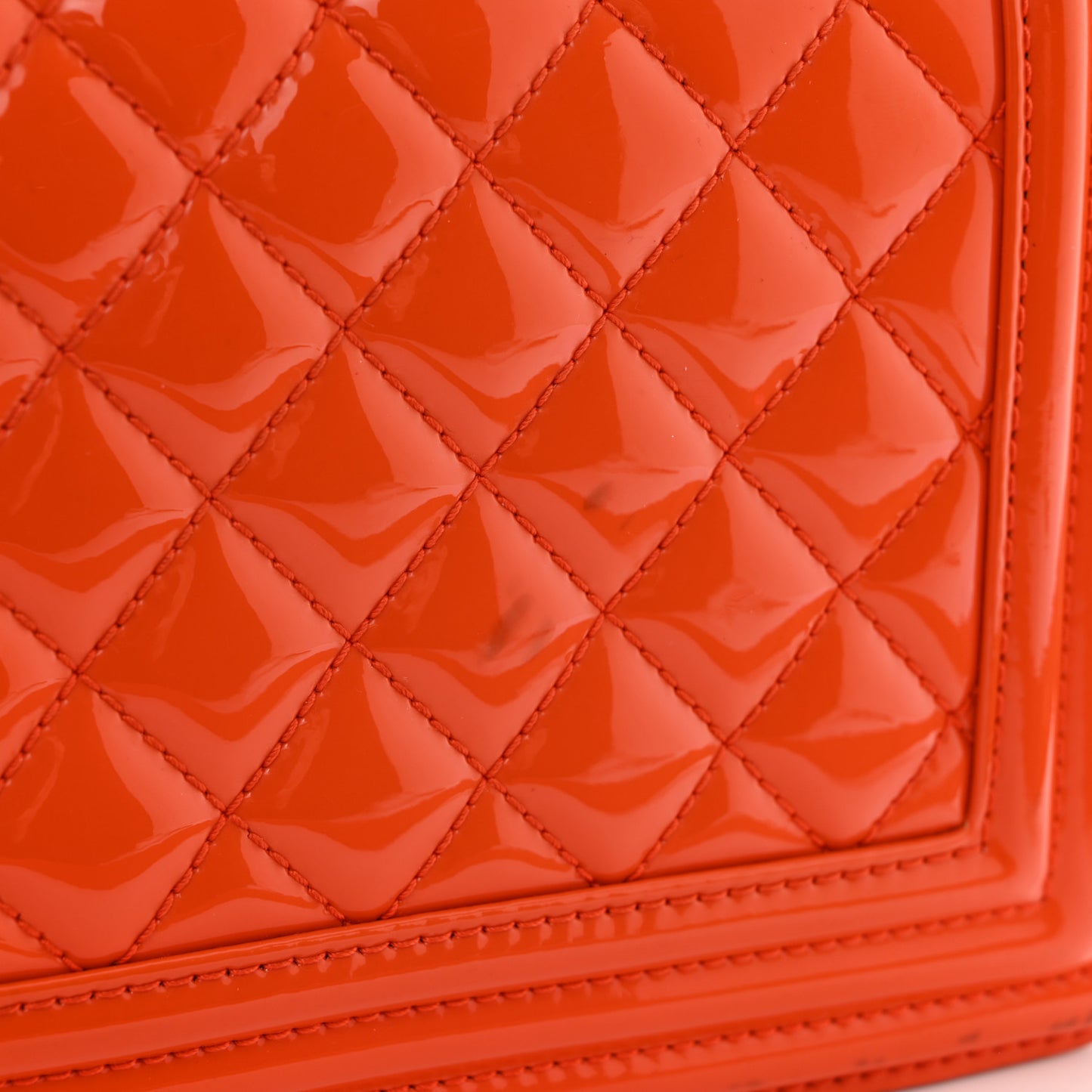 Patent Calfskin Quilted Medium Plexiglass Boy Flap Orange