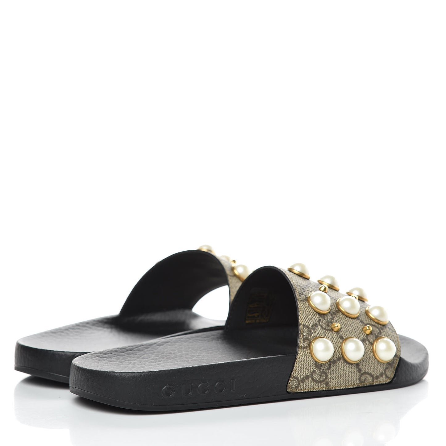 GG Supreme Monogram Pearls Slide Sandals 35 Beige