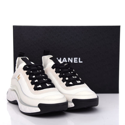 Chanel Velvet Calfskin Mixed Fibers CC Sneakers 38 White Black 11 of 11