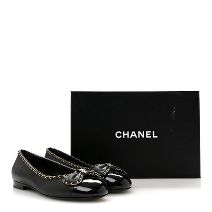 Chanel Lambskin Patent Cap Toe Chain Around Ballerina Flats 37 Black 10 of 10