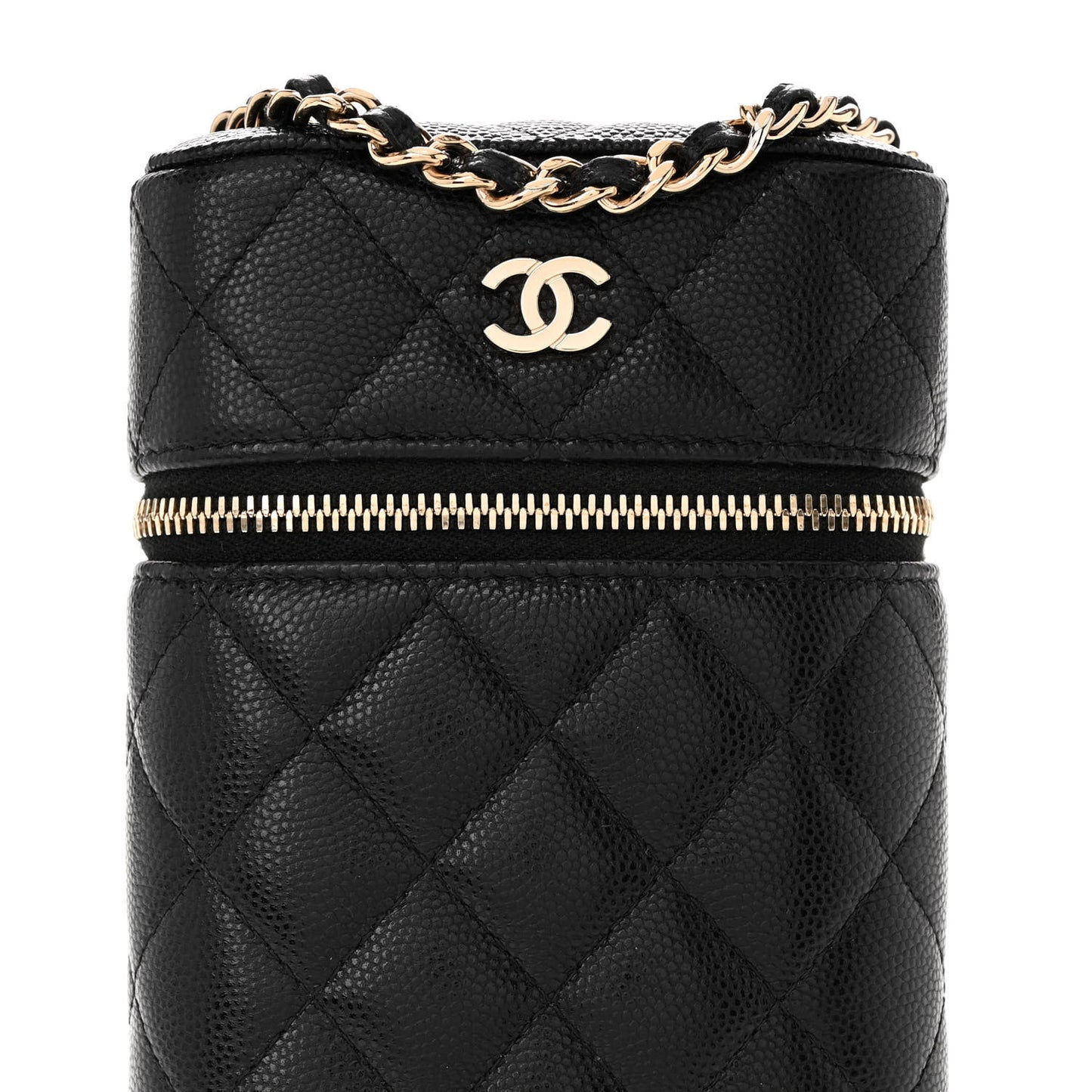 Caviar Quilted Phone Holder With Chain Black