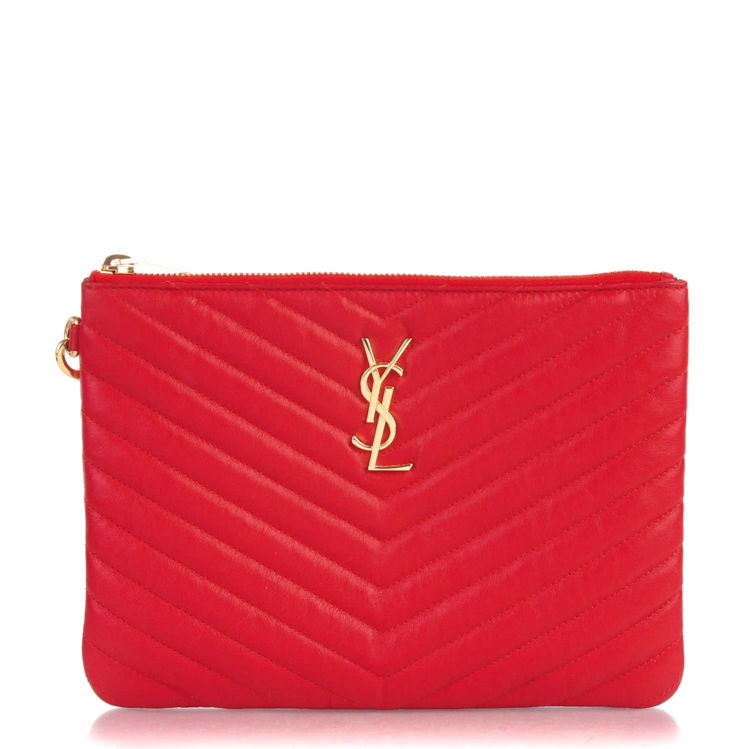 Saint Laurent Calfskin Matelasse Chevron Monogram A5 Wristlet Red 1 of 10