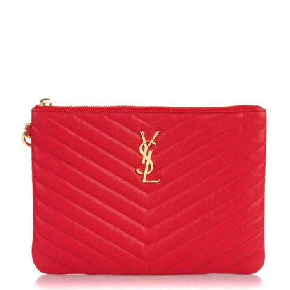 Saint Laurent Calfskin Matelasse Chevron Monogram A5 Wristlet Red 1 of 10