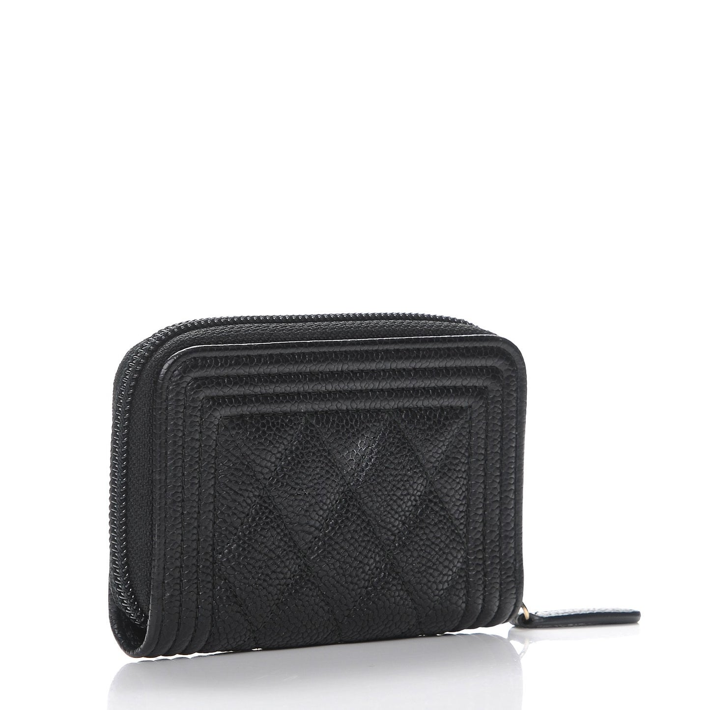 Caviar Quilted Boy Zip Around Coin Purse Wallet Black