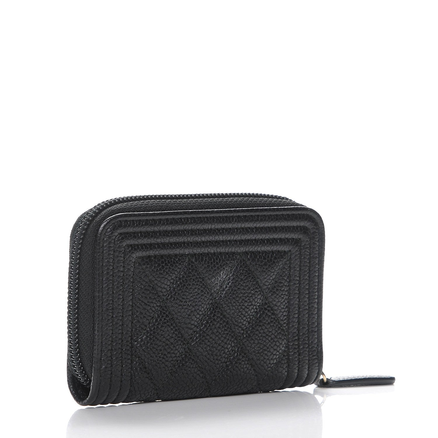 Chanel Caviar Quilted Boy Zip Around Coin Purse Wallet Black 3 of 9